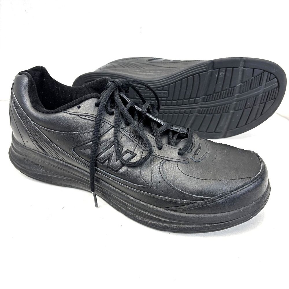 New Balance 577 Black Leather Walking Shoes Mens Size 12D ABZORB Work Comfort